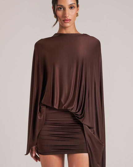 Chocolate Brown Draped Cape Mini Dress