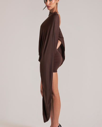 Chocolate Brown Draped Cape Mini Dress