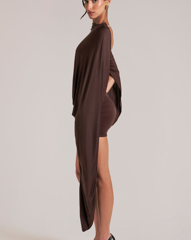 Chocolate Brown Draped Cape Mini Dress