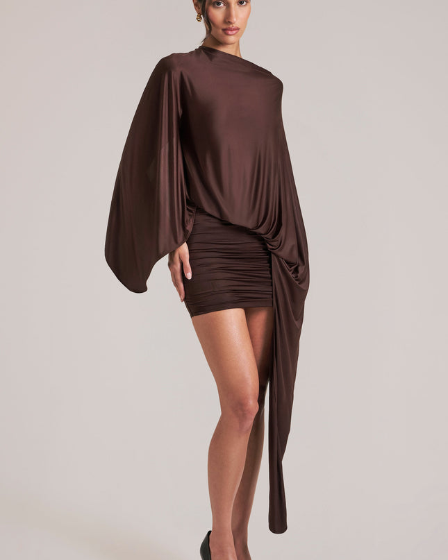 Chocolate Brown Draped Cape Mini Dress