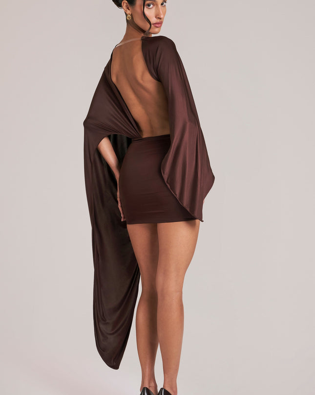Chocolate Brown Draped Cape Mini Dress