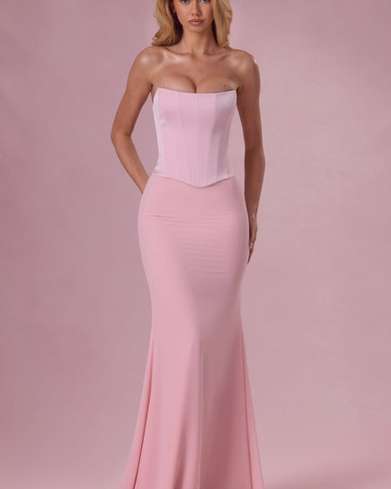 Blush Satin Corset Bridesmaid Dress