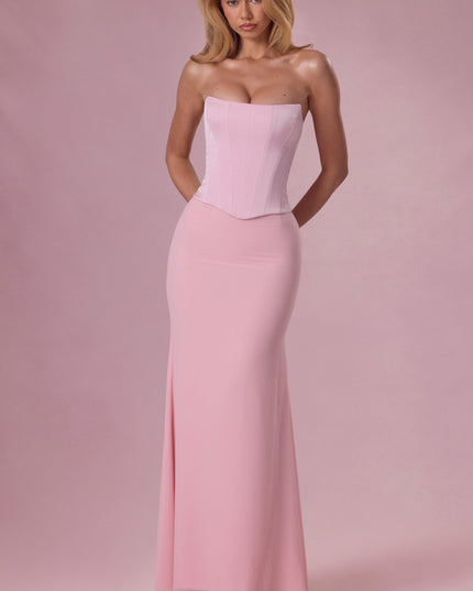 Blush Satin Corset Bridesmaid Dress
