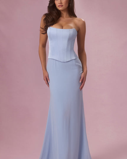 Sky Blue Satin Corset Bridesmaid Dress