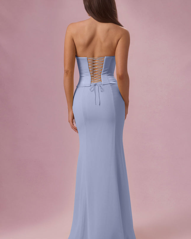 Sky Blue Satin Corset Bridesmaid Dress