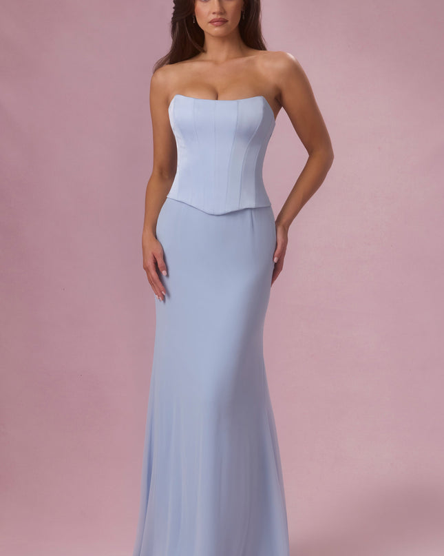 Sky Blue Satin Corset Bridesmaid Dress