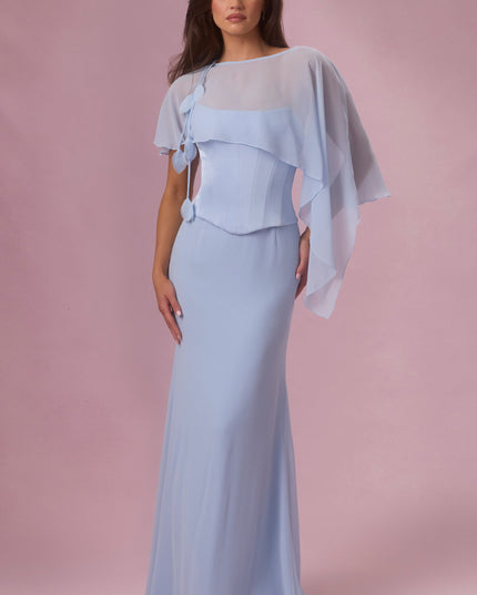 Sky Blue Satin Corset Bridesmaid Dress
