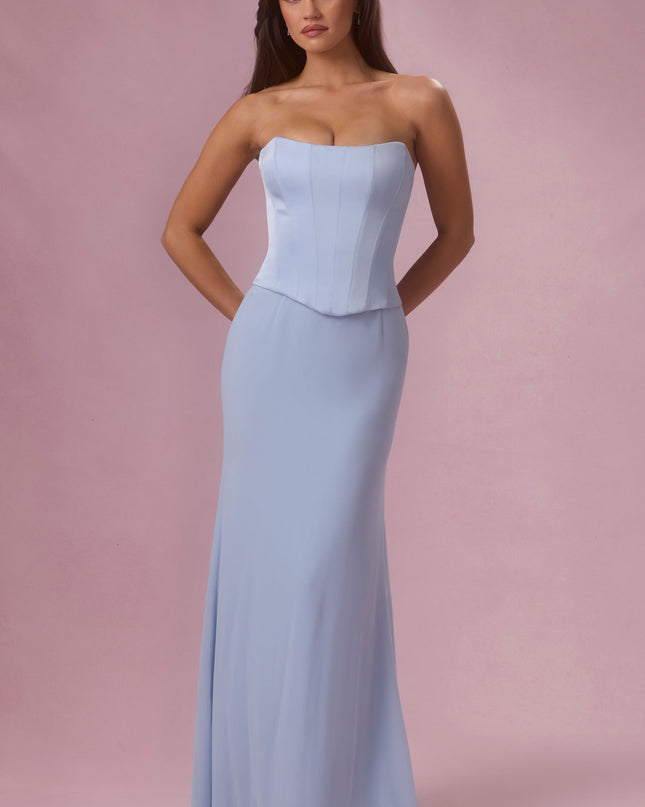 Sky Blue Satin Corset Bridesmaid Dress