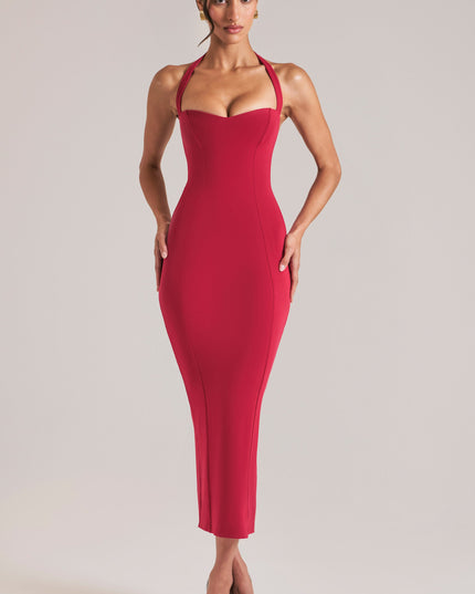 Cherry Red Halterneck Midaxi Dress