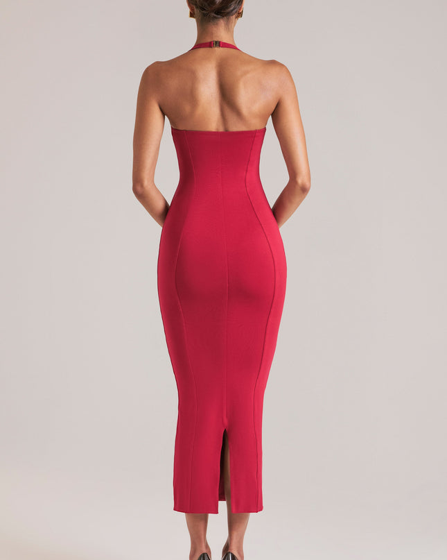 Cherry Red Halterneck Midaxi Dress