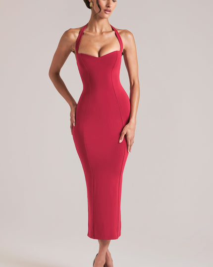 Cherry Red Halterneck Midaxi Dress
