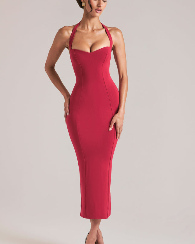Cherry Red Halterneck Midaxi Dress