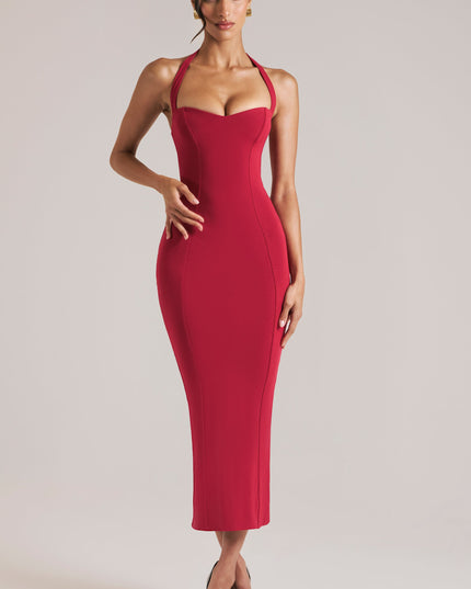 Cherry Red Halterneck Midaxi Dress