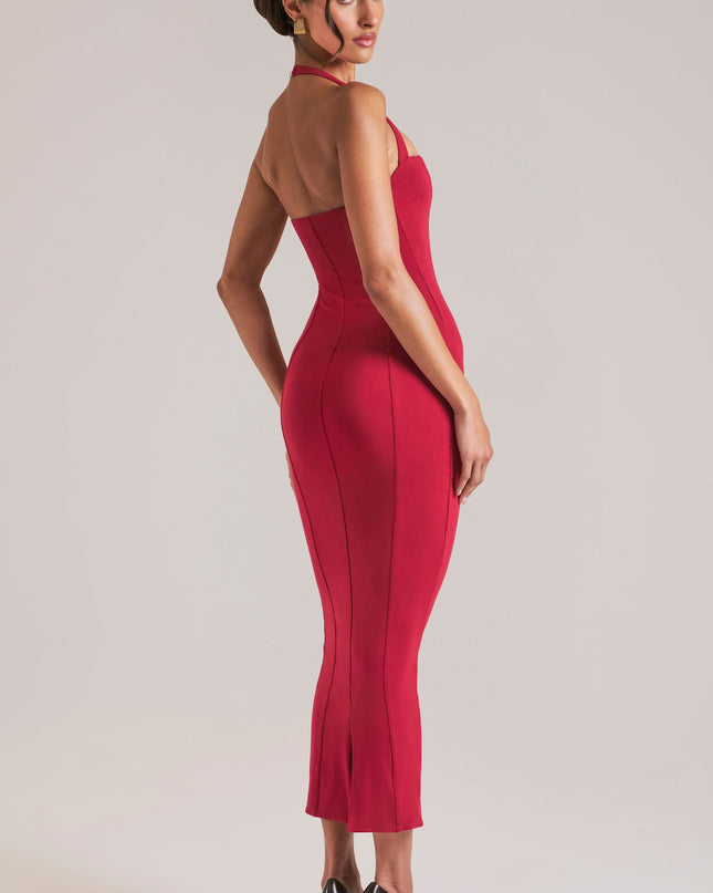 Cherry Red Halterneck Midaxi Dress