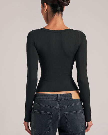 Black V-Neck Long-Sleeve Top