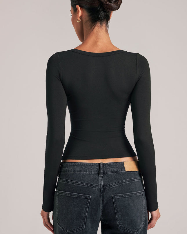 Black V-Neck Long-Sleeve Top