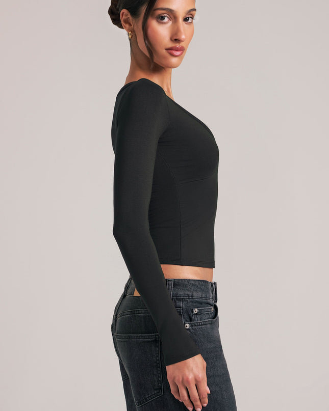 Black V-Neck Long-Sleeve Top