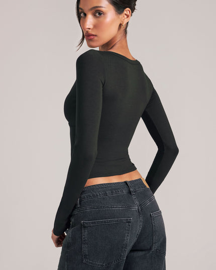 Black V-Neck Long-Sleeve Top
