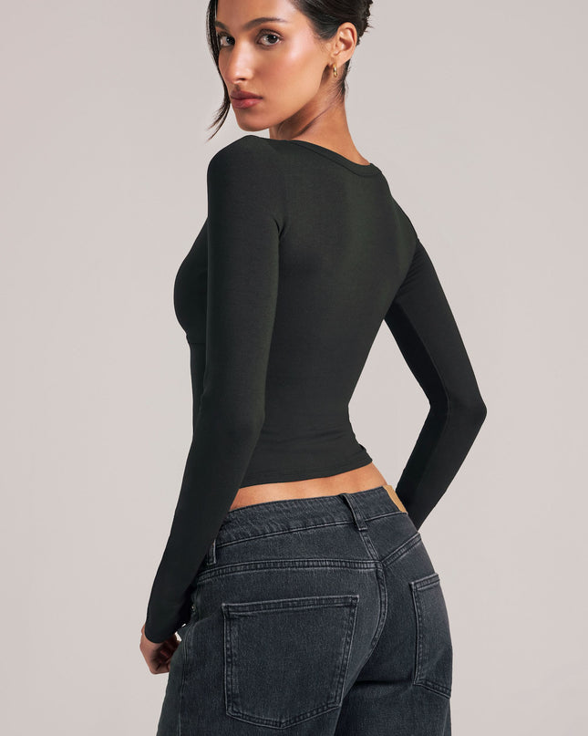 Black V-Neck Long-Sleeve Top