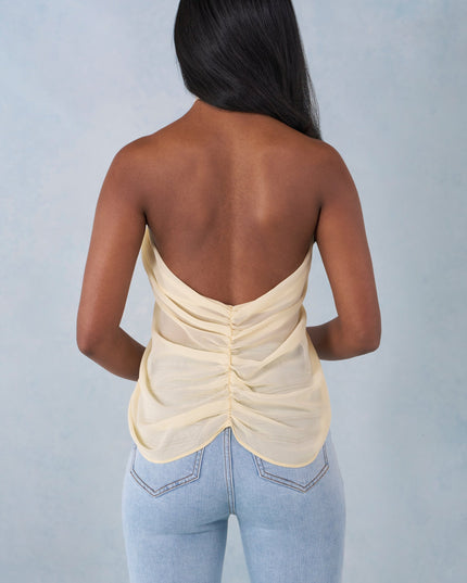 Butter Yellow Halterneck Open-Front Top