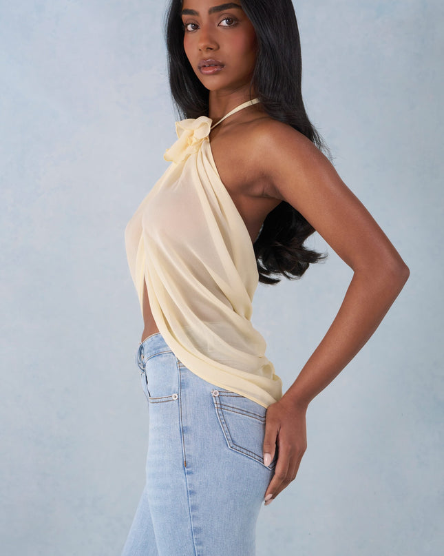Butter Yellow Halterneck Open-Front Top