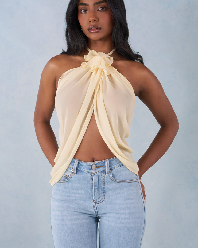 Butter Yellow Halterneck Open-Front Top