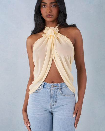 Butter Yellow Halterneck Open-Front Top