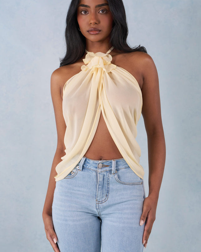 Butter Yellow Halterneck Open-Front Top