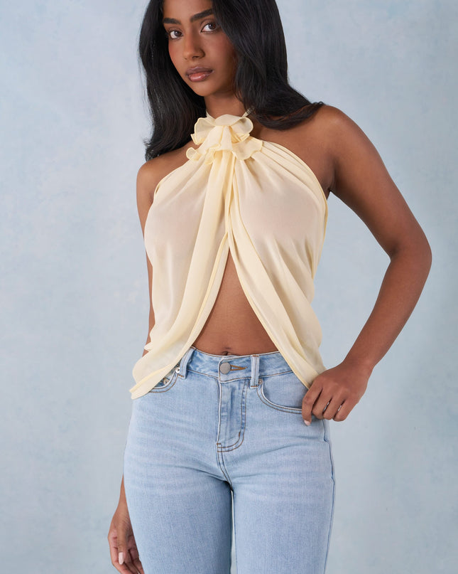 Butter Yellow Halterneck Open-Front Top