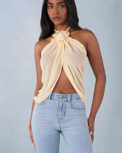 Butter Yellow Halterneck Open-Front Top