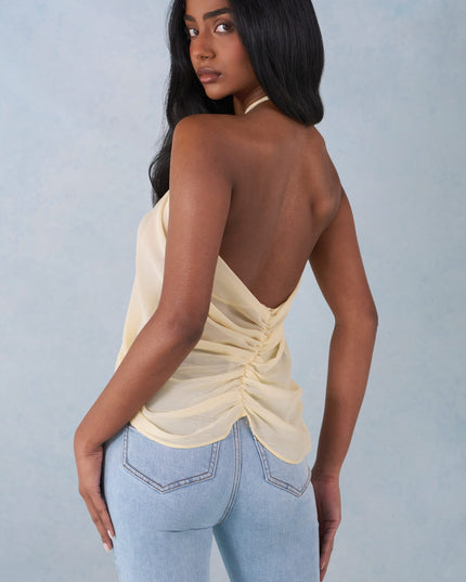 Butter Yellow Halterneck Open-Front Top