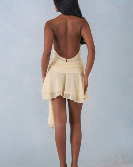 Butter Yellow Halterneck Mini Dress