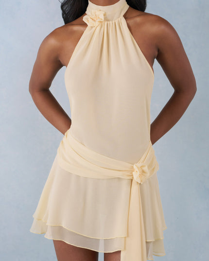 Butter Yellow Halterneck Mini Dress