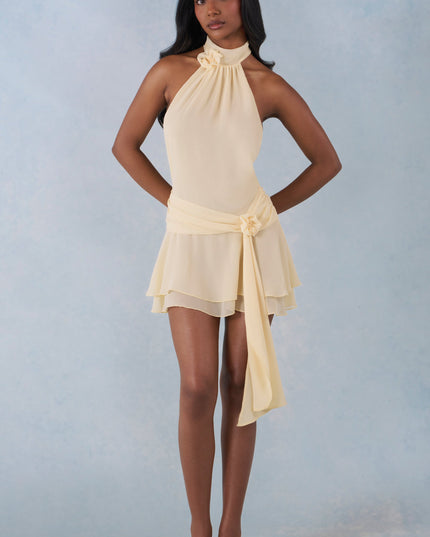 Butter Yellow Halterneck Mini Dress