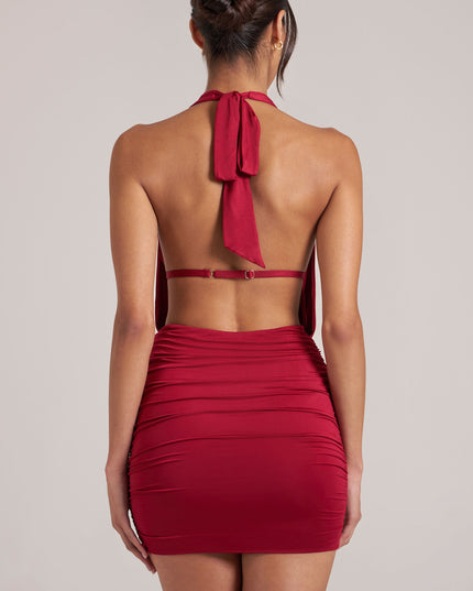 Cherry Red Draped Cowl Mini Dress
