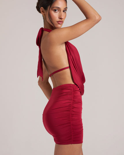 Cherry Red Draped Cowl Mini Dress