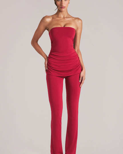 Cherry Red Mid-Rise Fitted Trousers