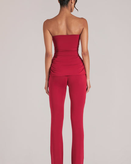 Cherry Red Mid-Rise Fitted Trousers