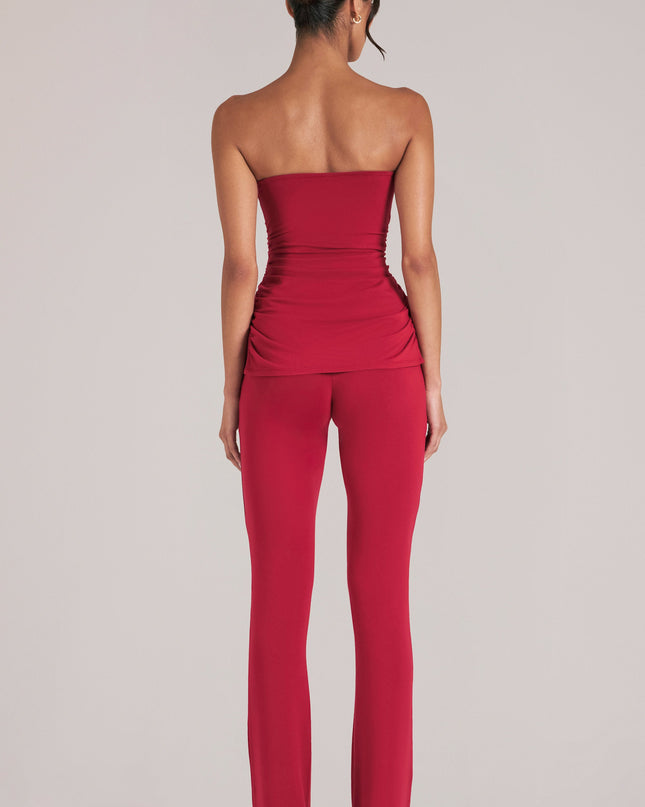 Cherry Red Mid-Rise Fitted Trousers