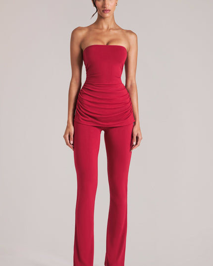 Cherry Red Mid-Rise Fitted Trousers