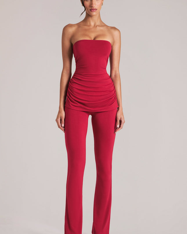 Cherry Red Mid-Rise Fitted Trousers