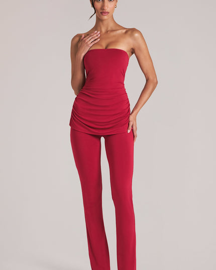 Cherry Red Mid-Rise Fitted Trousers