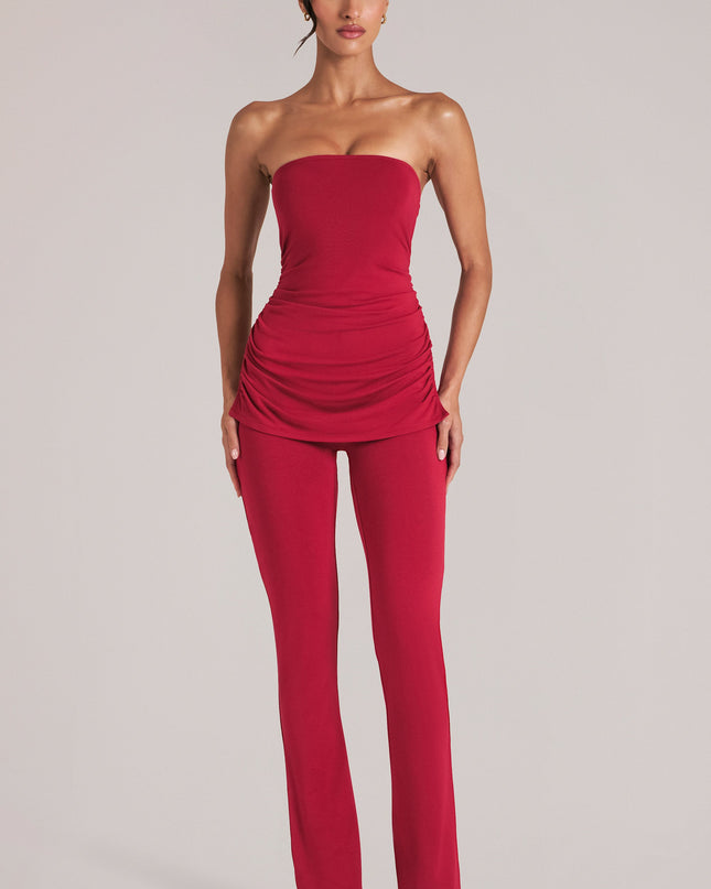 Cherry Red Mid-Rise Fitted Trousers