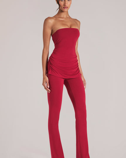 Cherry Red Mid-Rise Fitted Trousers