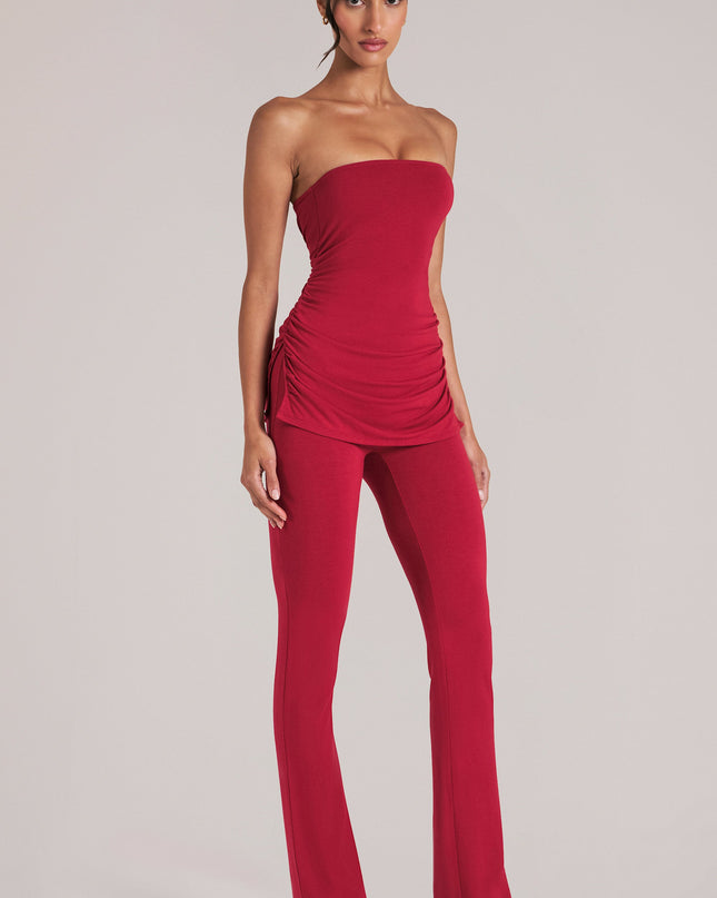 Cherry Red Mid-Rise Fitted Trousers