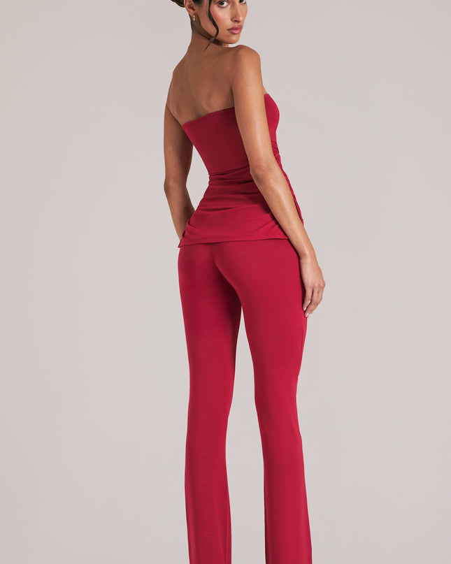 Cherry Red Mid-Rise Fitted Trousers