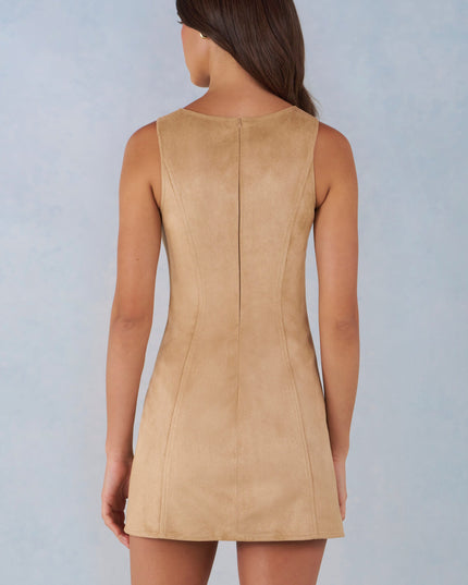 Tan Faux Suede A-Line Mini Dress