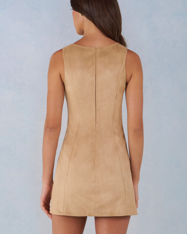 Tan Faux Suede A-Line Mini Dress