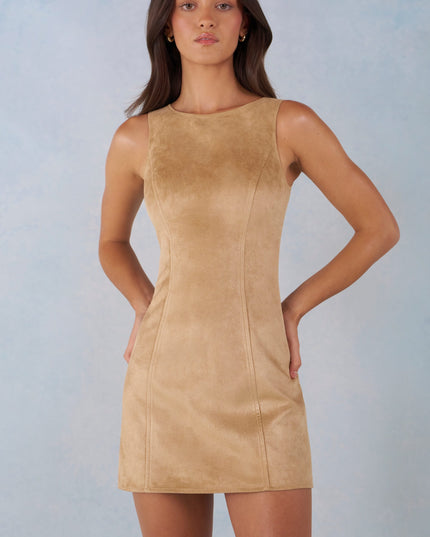 Tan Faux Suede A-Line Mini Dress