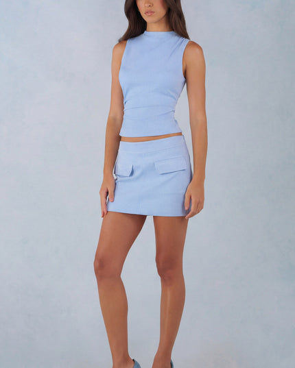 Soft Blue Faux Suede Mid-Rise Mini Skirt